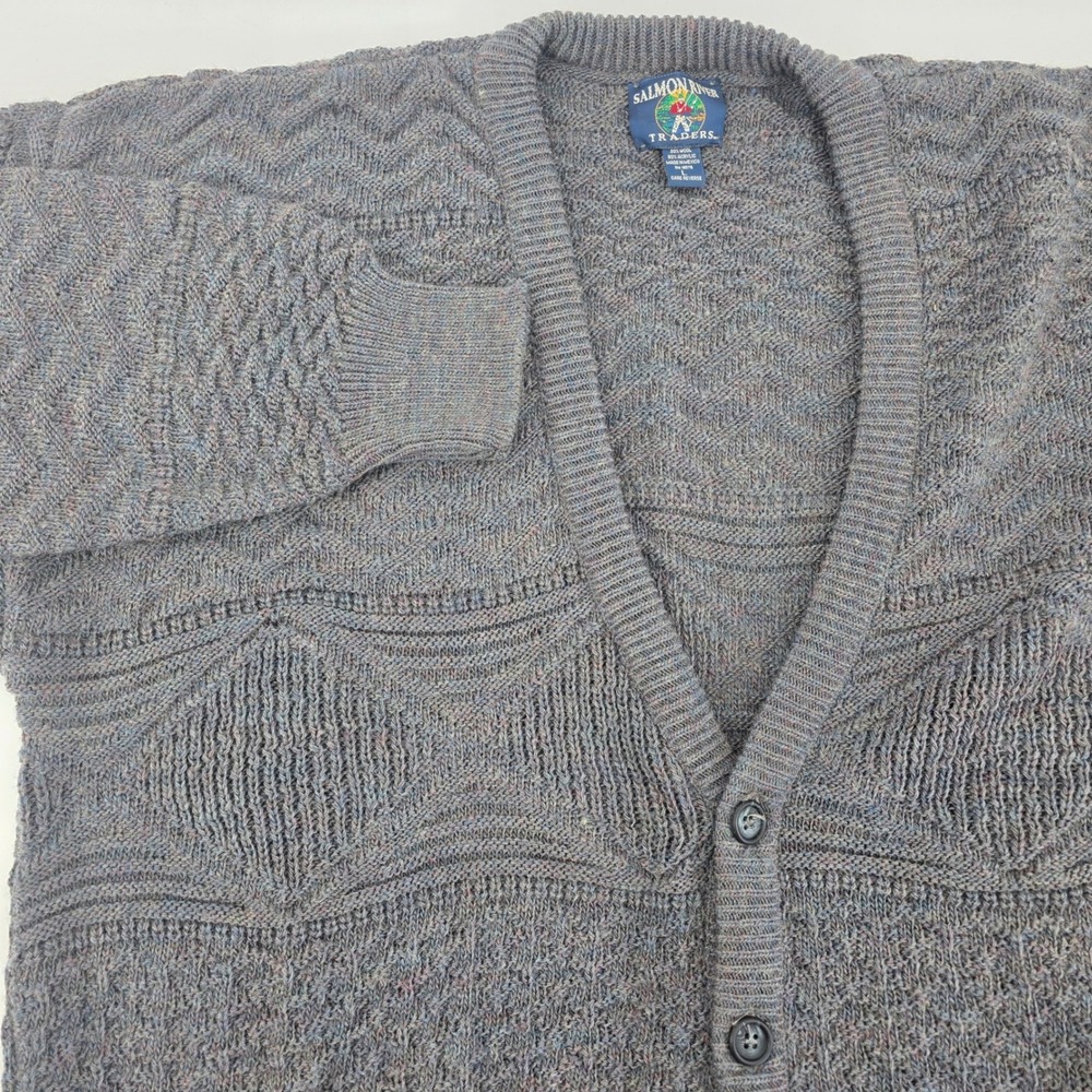 Salmon River Traders Mens Large‎ Wool Blend Cardigan Sweater Gray Textured Knit